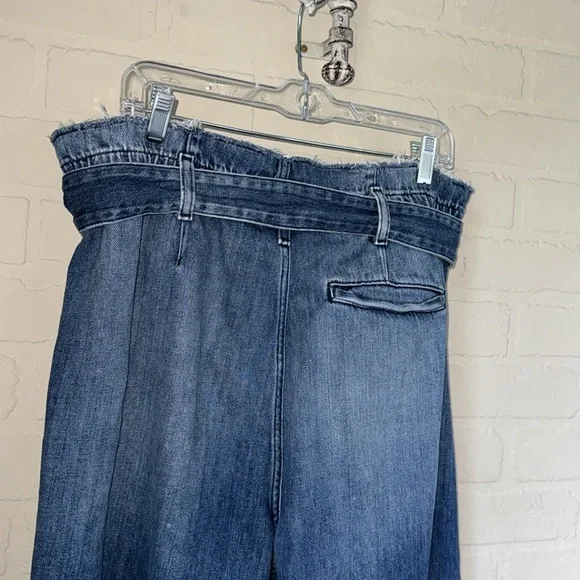 Hudson jeans Women's Blue Paperbag cropped wide leg sash belt size 33 - Picture 6 of 7